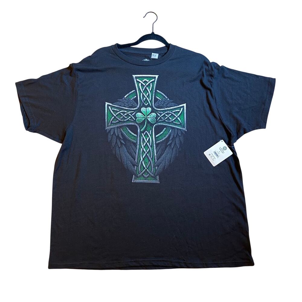 Celtic cross with wings tee shirt black